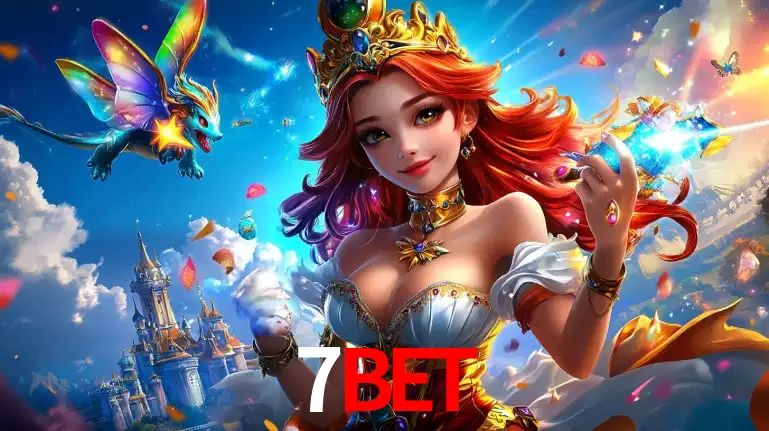 A princesa de um reino de fantasia mágico, com seu pequeno dragão, apresentando um mundo de prêmios encantados nos jogos de caça-níqueis do cassino 7BET.